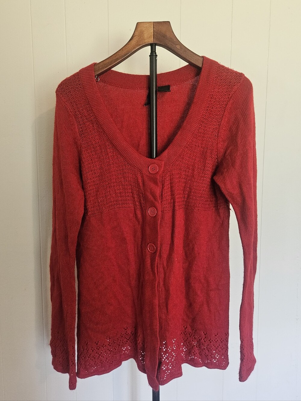 new directions Red V-Neck Button-Front Sweater Cardigan Size Large